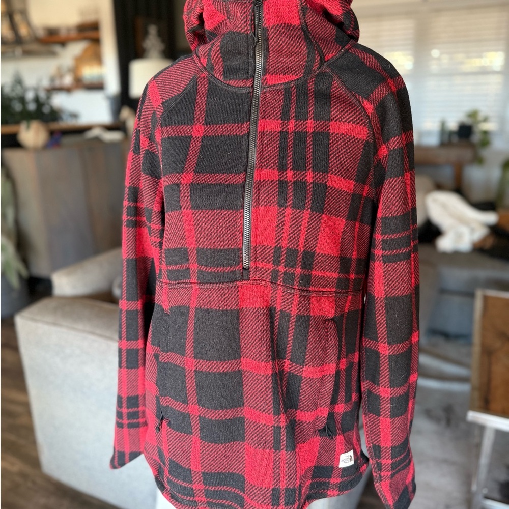 The North Face Red and Black Plaid Hoodie